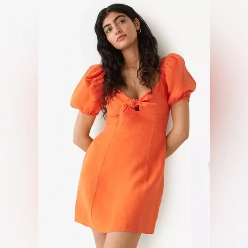 & Other Stories Linen Puff Sleeve Mini Dress